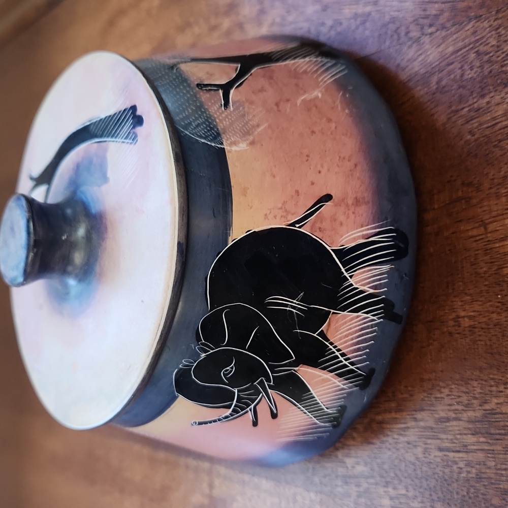 Handcrafted Elephant Art Pot with Lid - From Kenya